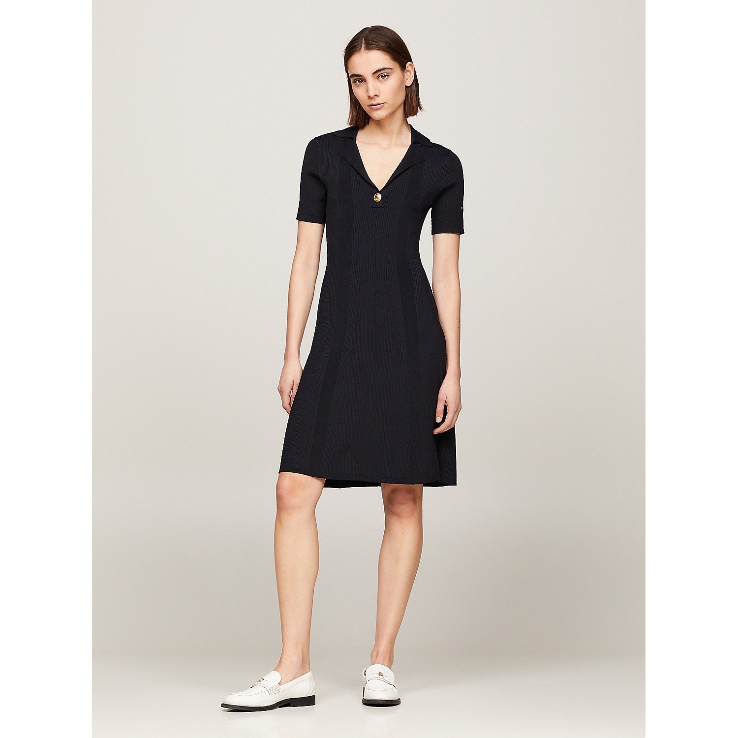 TOMMY HILFIGER Fit And Flare Ribbed Polo Sweater Dress